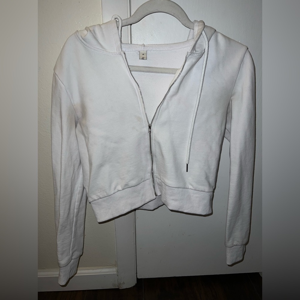 Cropped white zip up hoodie